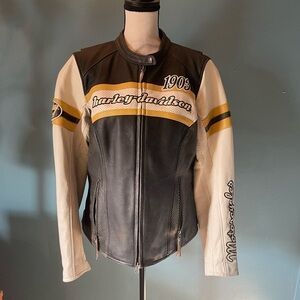 SOLD 
Harley-Davidson Women's Leather Jacket - Black, White, Gold Accents